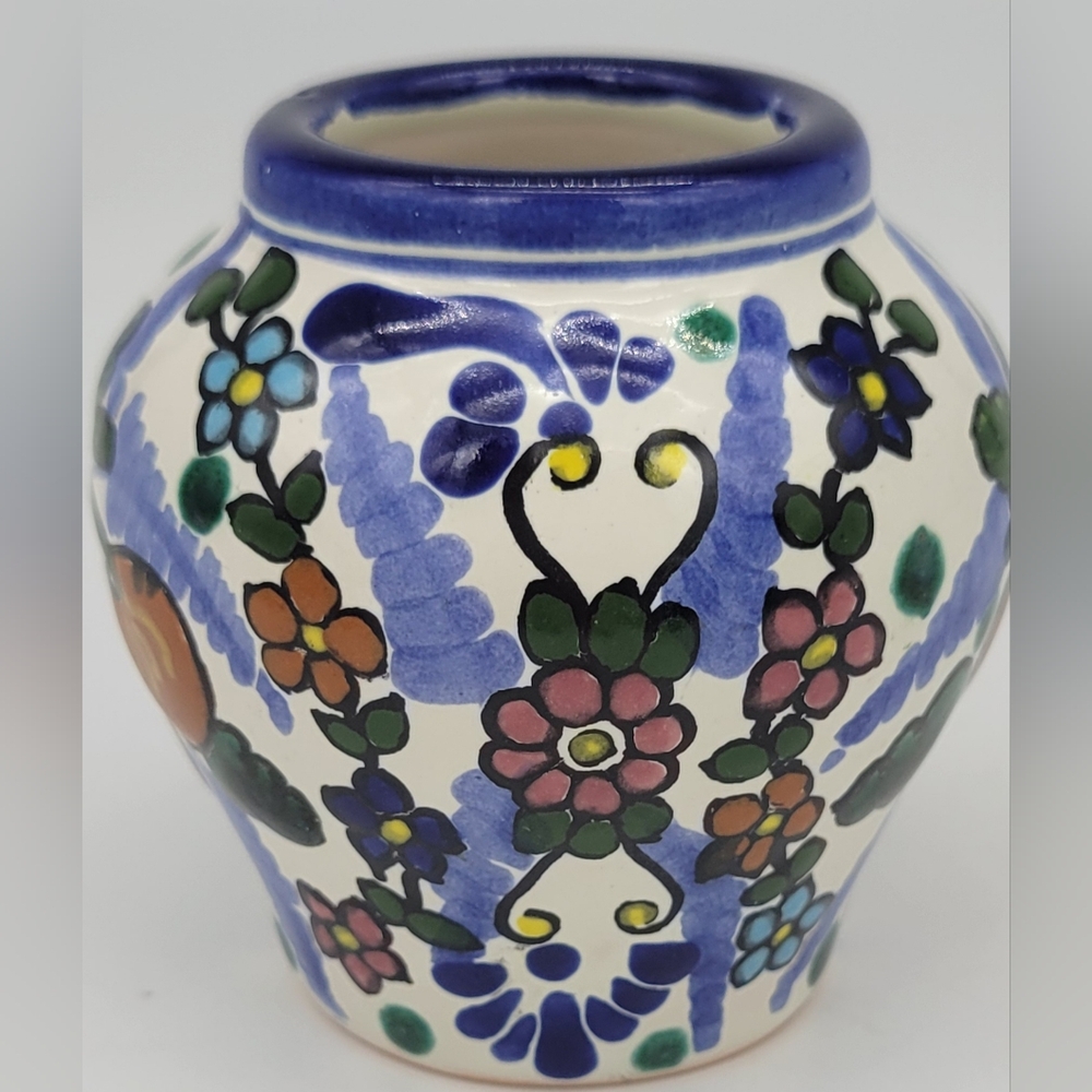 Talavera Vase Hand Painted Vibrant Colors Flowers Mexico
